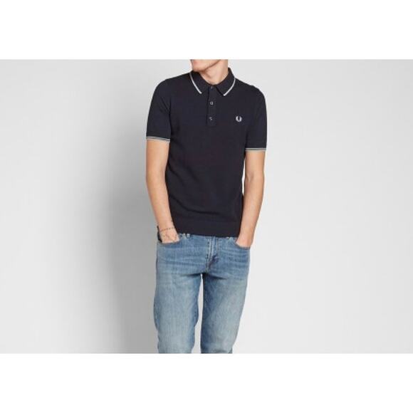 Fred Perry Knitted Tip Polo Shirt in Blue Granite XL Short Sleeve 100% Cotton - Picture 2 of 10